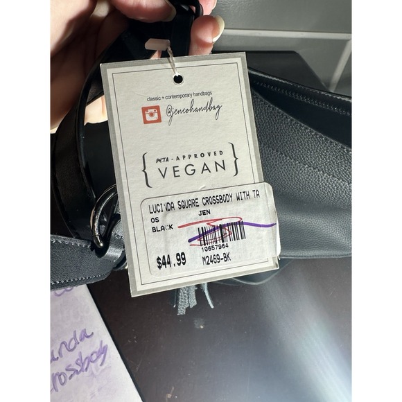 Jenco Handbag Co Lucinda Square Crossbody Bag Black Vegan PETA Approved - Picture 2 of 4